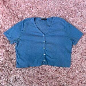 brandy melville blue button up cropped t shirt, one size/small